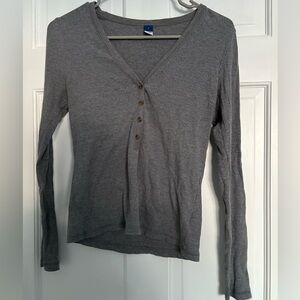 Old Navy Gray Ribbed Button-Up Top